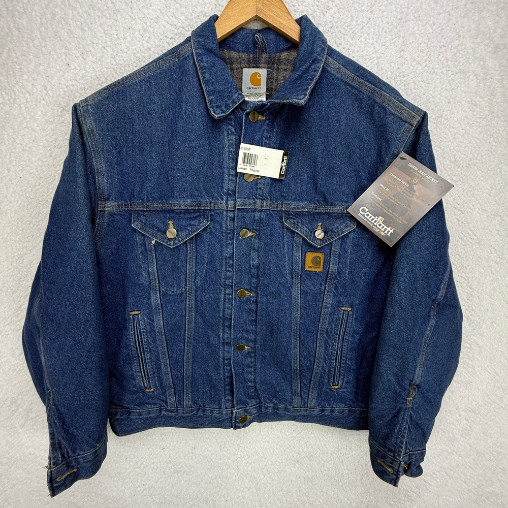 Carhartt Denim Trucker Jacket Blanket Lined Mens Large J11 DST Darkstone NWT NOS